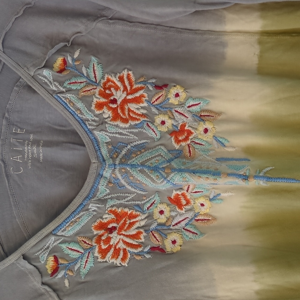 Caite V Neck Boho Embroidered 3/4 Sleeves Women's Johnny Was Style Tunic Top S - Picture 2 of 4